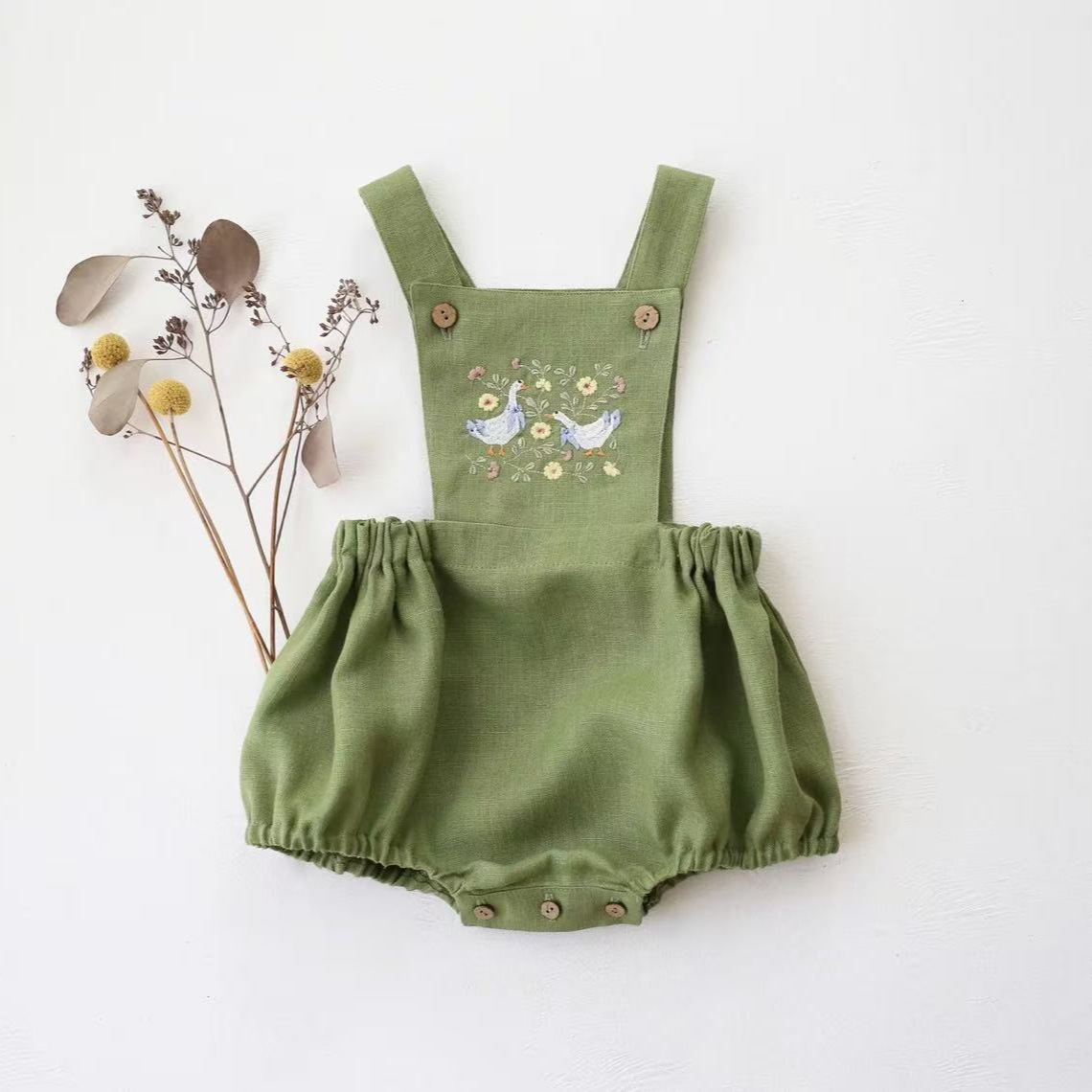 Baby Summer Linen Sleeveless Jumpsuit - Kombinezon niemowlęcy w stylu wiejskim na