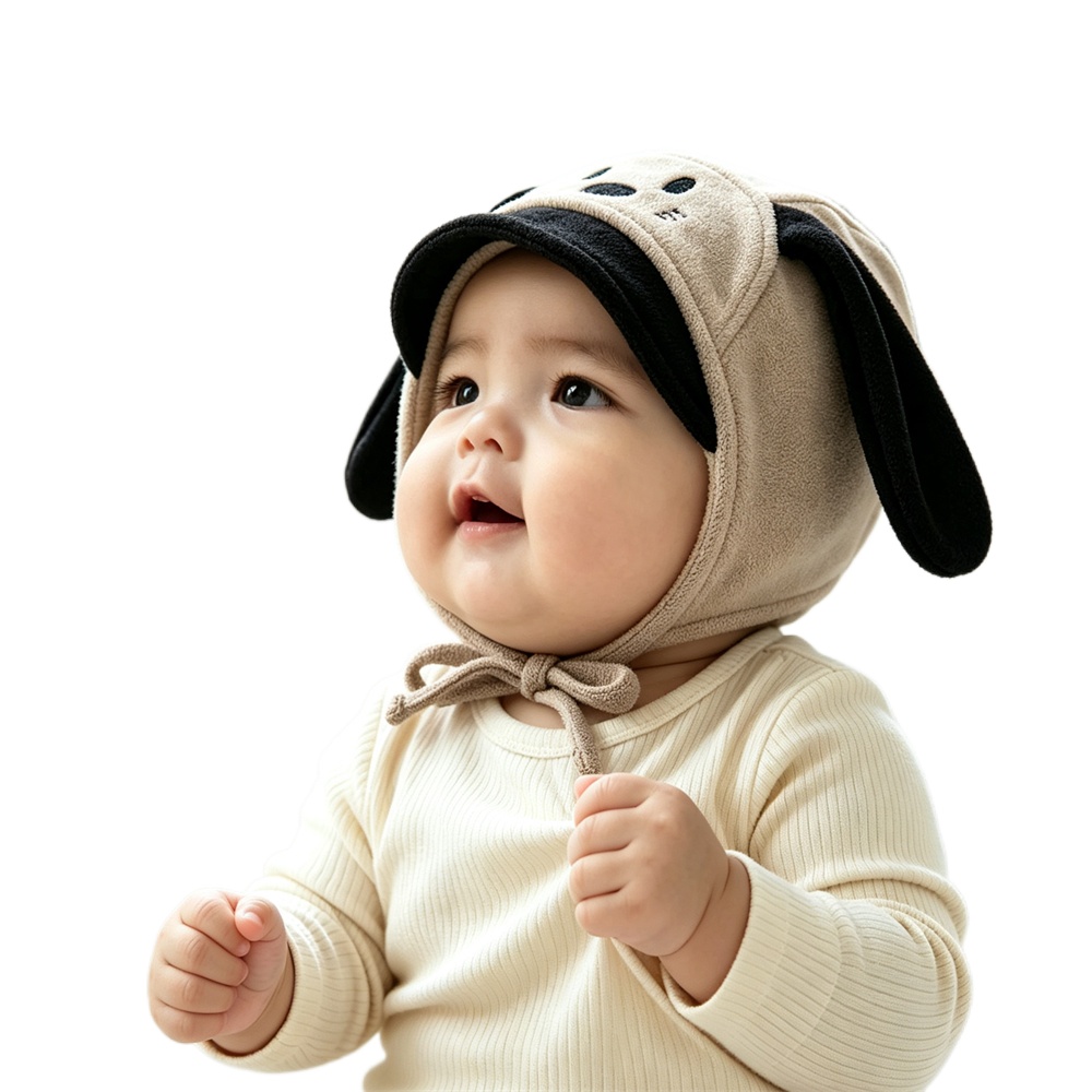 Infant Beanie Hat With Ears - Czapka bawełniana z uszami psa z