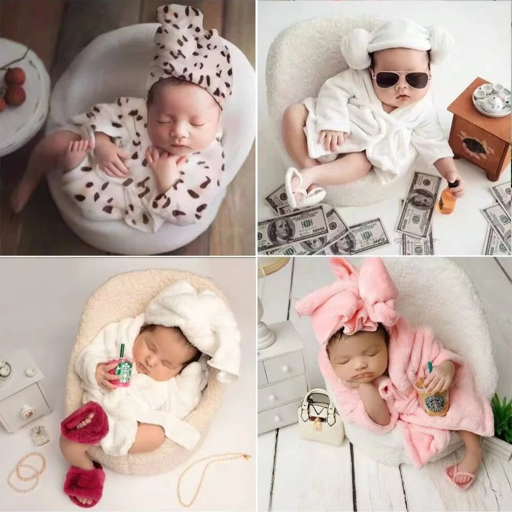 Infant Photography Props Outfit - Miękki polarowy szlafrok do sesji zdjęciowych