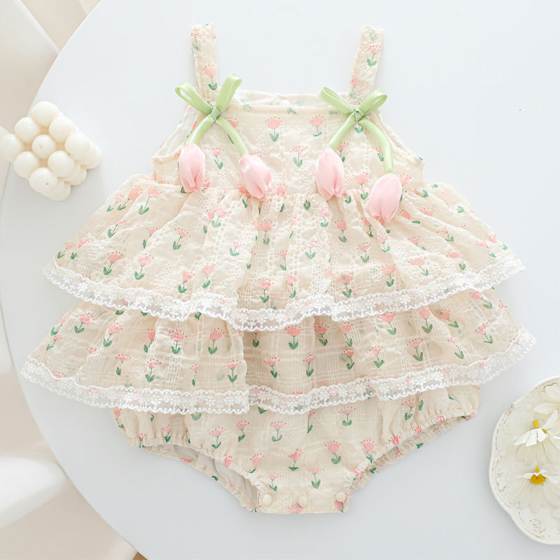 Newborn Baby Girl Romper Floral - Letni kombinezon dla niemowląt z ramiączkami,