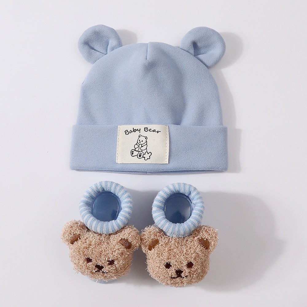 Infant Beanie Hat With Ears - 2 szt./zestaw Uroczy bawełniany zestaw czapek