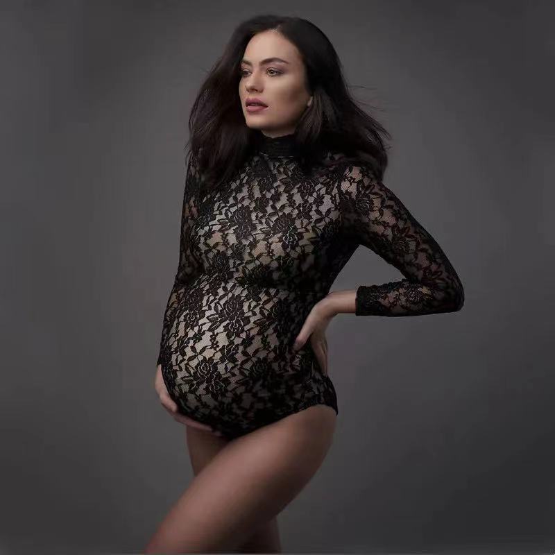 Maternity Wear - Koronkowa fotografia ciążowa rekwizyty kombinezon rozciągliwy
