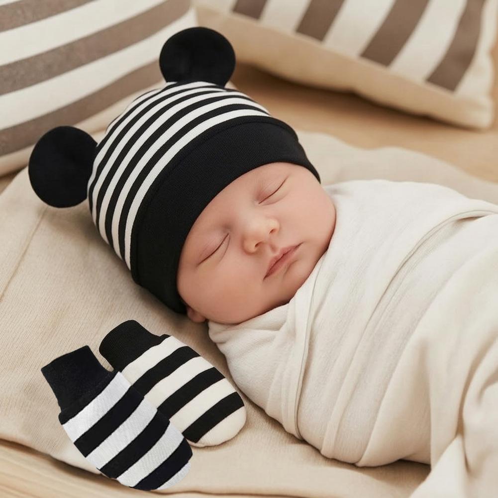 Infant Beanie Hat With Ears - Rękawiczki zapobiegające drapaniu, buciki, zestaw czapek
