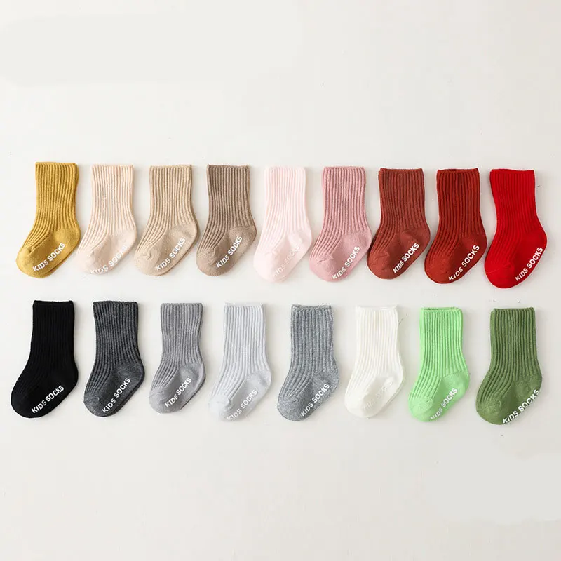 Unisex Baby Socks Non Slip - Jesienno-zimowa dziewczynka chłopiec solidny biały list