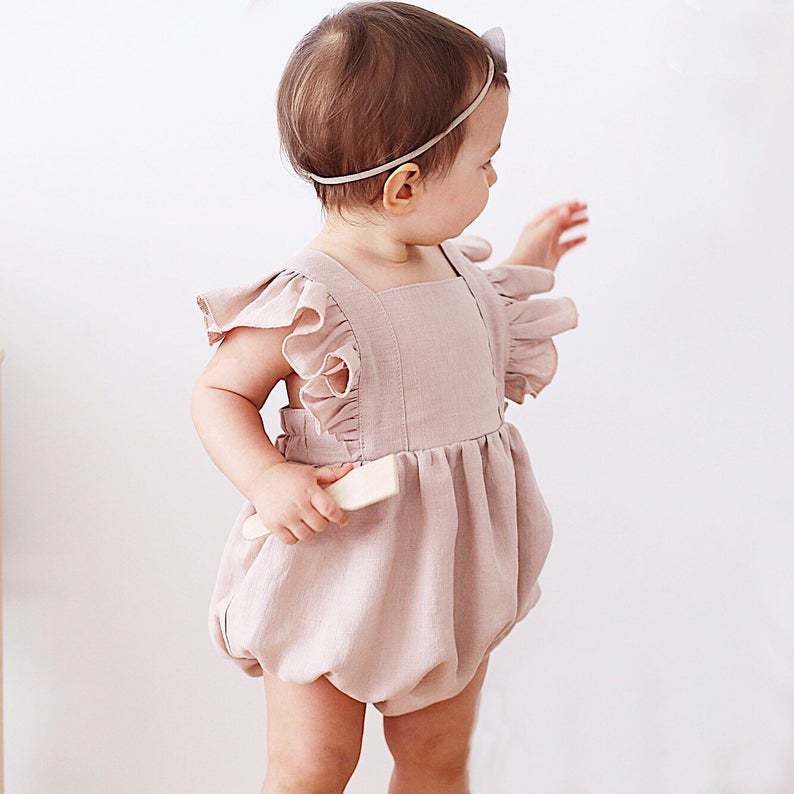 Baby Summer Linen Sleeveless Jumpsuit - Rampersy dla niemowląt, letnie, jednokolorowe, bawełniano-lniane,