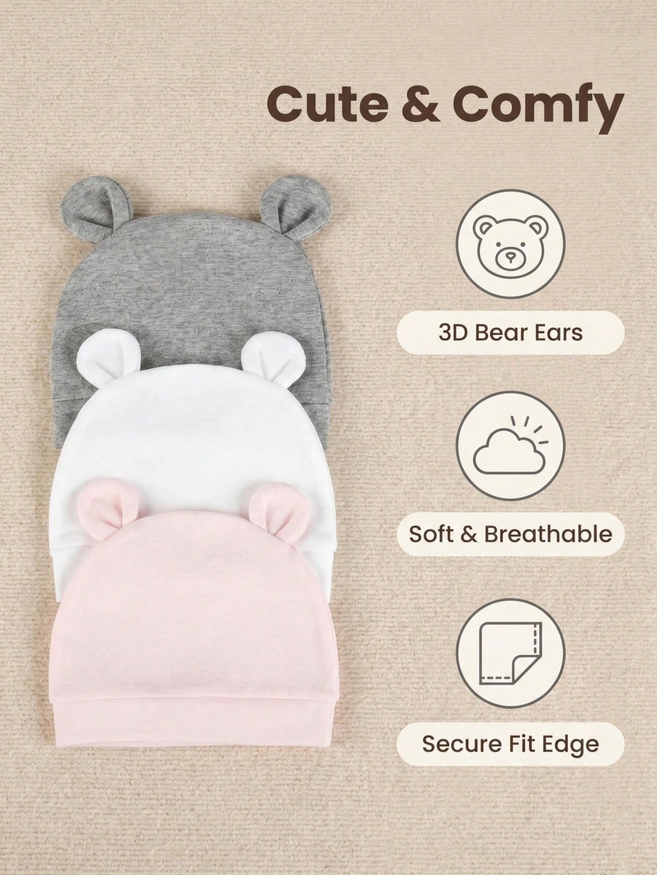 3-pak jednokolorowych, jednowa – Infant Beanie Hat With Ears recenzja i cena