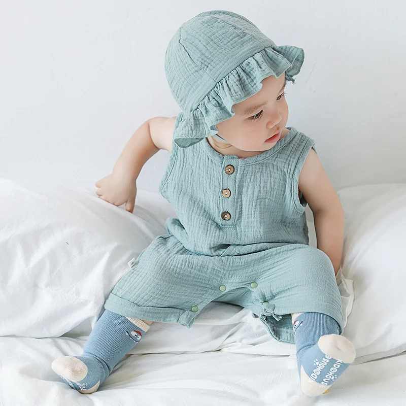 2 sztuk/zestaw letnie ubrania  – Baby Summer Linen Sleeveless Jumpsuit recenzja i cena