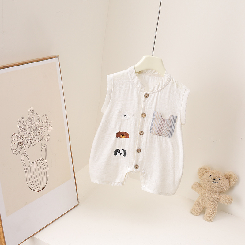 Letni rampers dla niemowląt, b – Baby Summer Linen Sleeveless Jumpsuit recenzja i cena